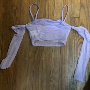 Petite off the shoulder mesh crop top